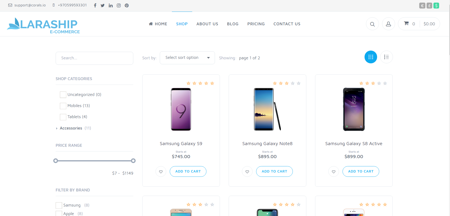 Laraship Laravel Online store shop page