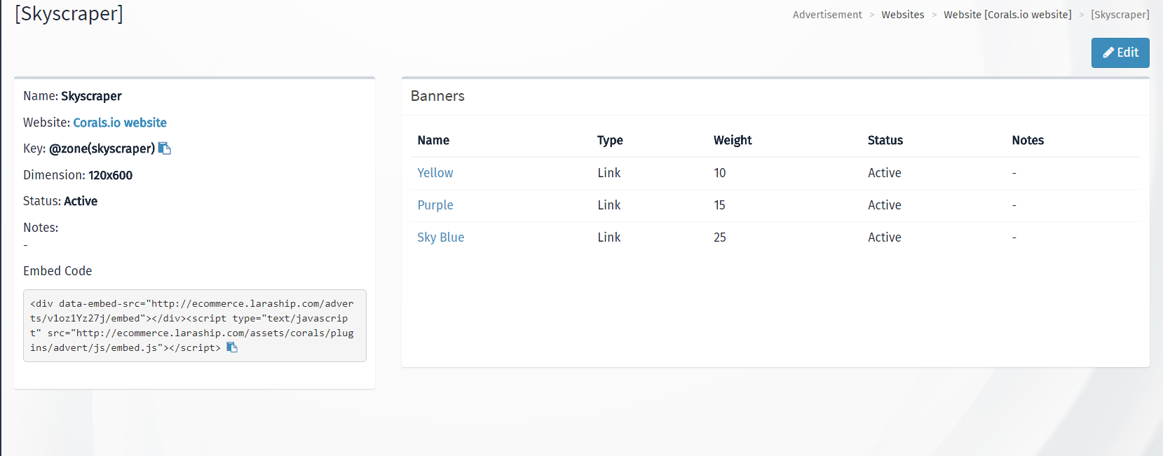 Laraship Laravel banner Manager